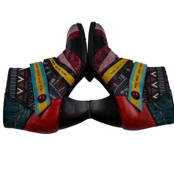 Socofy Retro Boho Multicolor Leather Stretch Fabric Booties Women's 38/7-7.5 - Picture 7 of 11